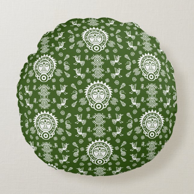 Mexikanska aztec Art Home Decor Rund Kudde (Framsidan)