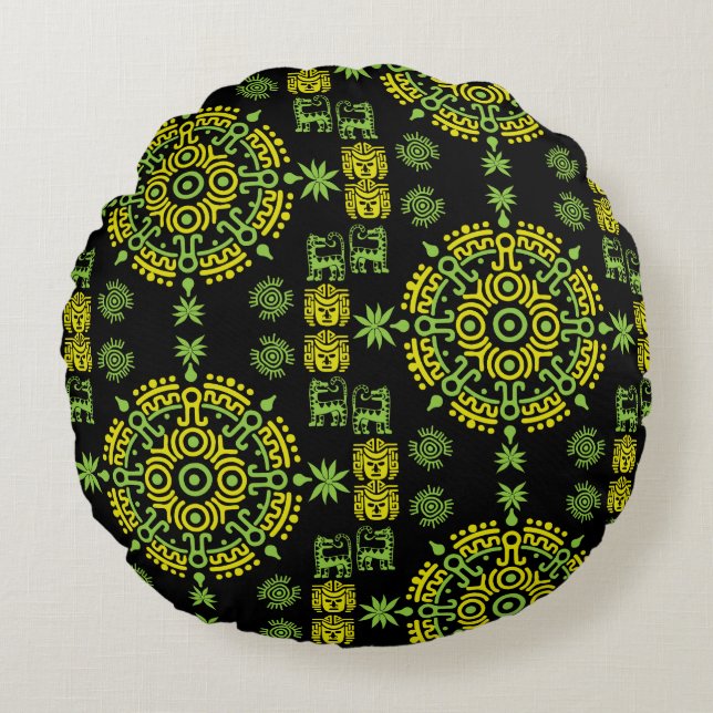 Mexikanska aztec Art Home Decor Rund Kudde (Framsidan)