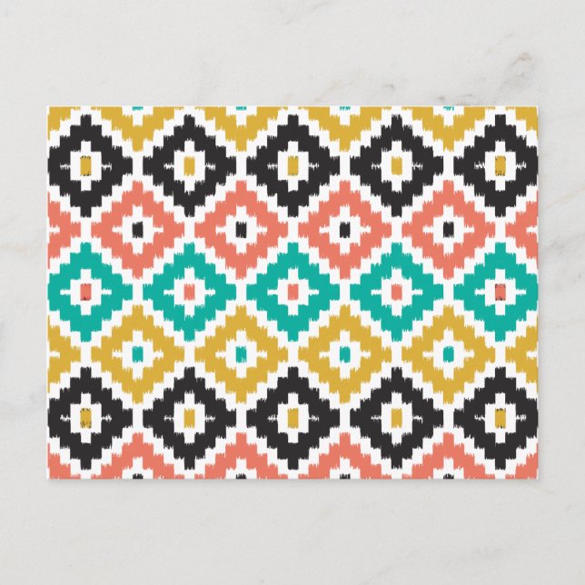 Mexikanska aztec-stamtryckeriet Ikat Diamond Mönst Vykort (Framsida)