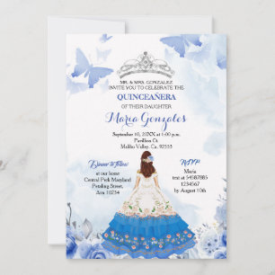 Mexikanska Baby blue fjärilshuset Quinceanera Birt Inbjudningar