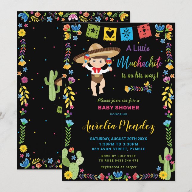 Mexikanska Baby Muchachito Fiesta Shower-inbjudan Inbjudningar (Fram/baksida)
