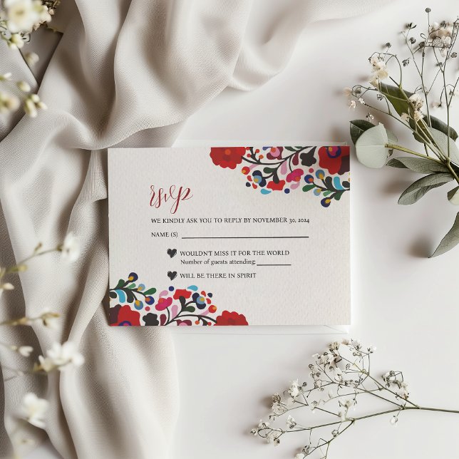 Mexikanska Blommigten Färgfyllda botaniska blommor OSA Kort (Mexican Floral Colorful Botanical Flowers Wedding RSVP Card)