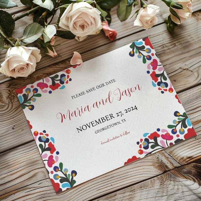 Mexikanska Blommigten Färgfyllda botaniska blommor Spara Datumet (Mexican Floral Colorful Botanical Flowers Wedding Save The Date)