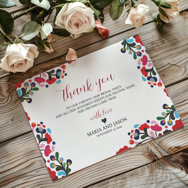 Mexikanska Blommigten Färgfyllda botaniska blommor Tack Kort (Mexican Floral Colorful Botanical Flowers Wedding Thank You Card)