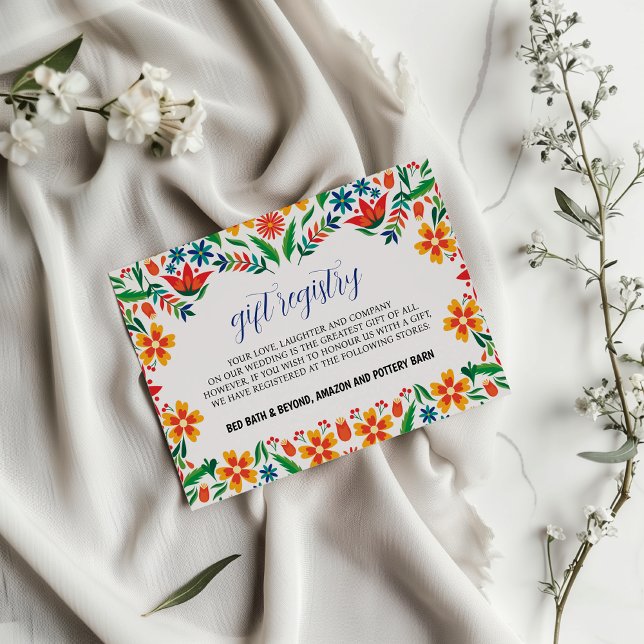 Mexikanska Blommigten Färgfyllda botaniska blommor Tilläggskort (Mexican Floral Colorful Botanical Flowers Wedding Enclosure Card)