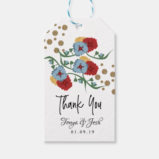 Mexikanska Blommigten Faux Glitter Festive Dots Br Presentetikett (Framsidan)