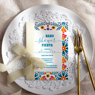 Mexikanska Blommigten Flowers Fiesta Girl Baby Sho Inbjudningar