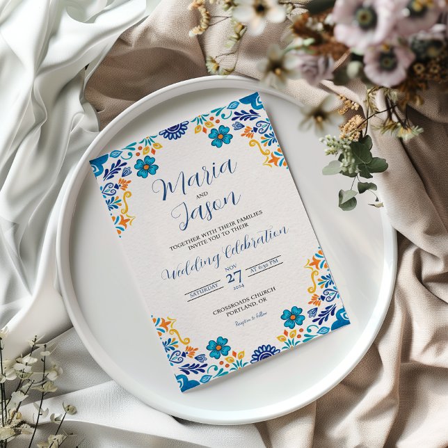 Mexikanska Blommigten Traditional Botanical Boda B Inbjudningar (Mexican Floral Traditional Botanical Boda Wedding Invitation)