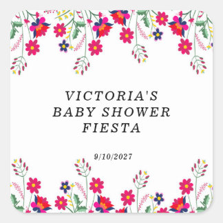 Mexikanska blommor Baby Shower Fiesta Fyrkantigt Klistermärke