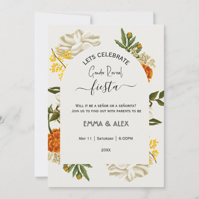 Mexikanska blommor Cinco De Mayo Gender Reveal Inbjudningar (Framsida)