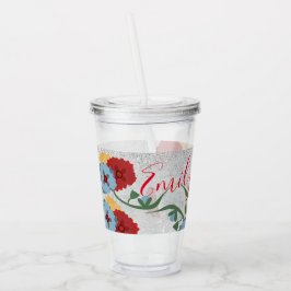 Mexikanska blommor Grön glans Monogram Namn    Take Away Mugg
