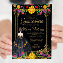 Mexikanska blommor med Guld Black Quinceañera