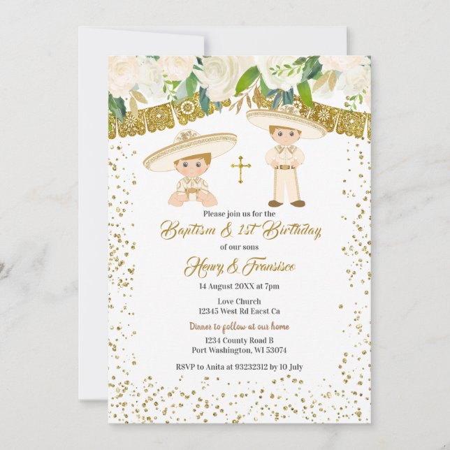 Mexikanska Blonde Hair Charro Boys Baptism Birthda Inbjudningar (Framsida)