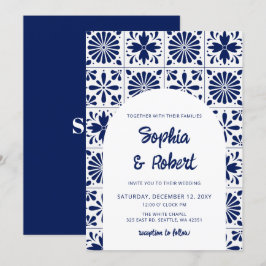 Mexikanska Blue Talavera Tiles Bröllop Inbjudningar