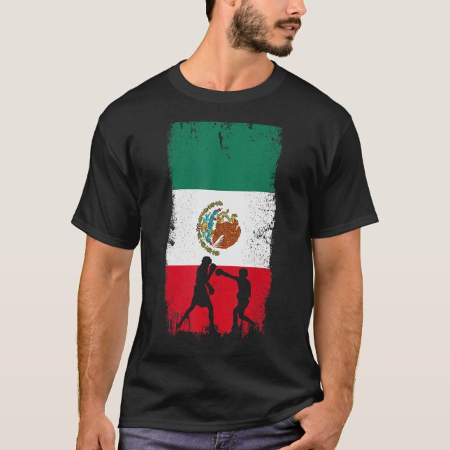 Mexikanska Boxing Design Mexiko Flagga T Shirt (Framsida)