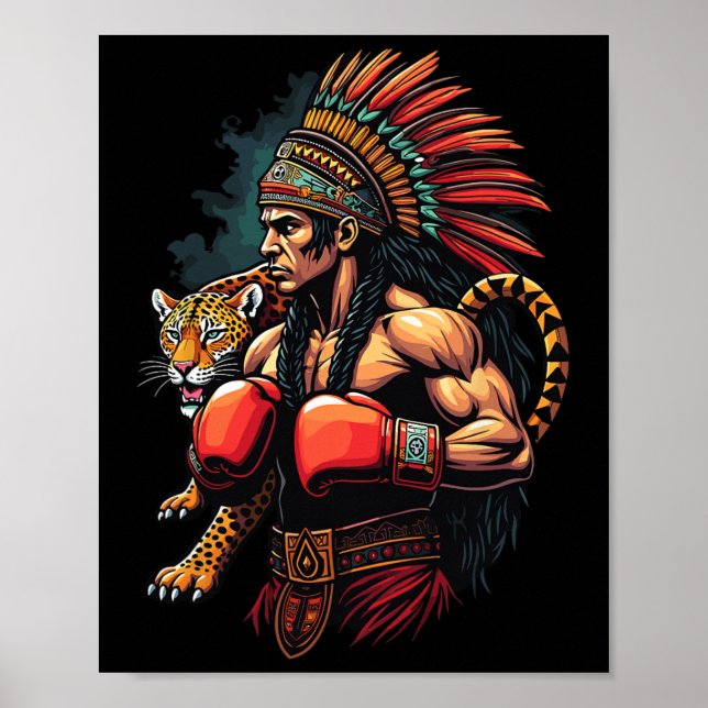 Mexikanska Boxing Inca Warrior med Jaguar Spirit Poster (Framsidan)