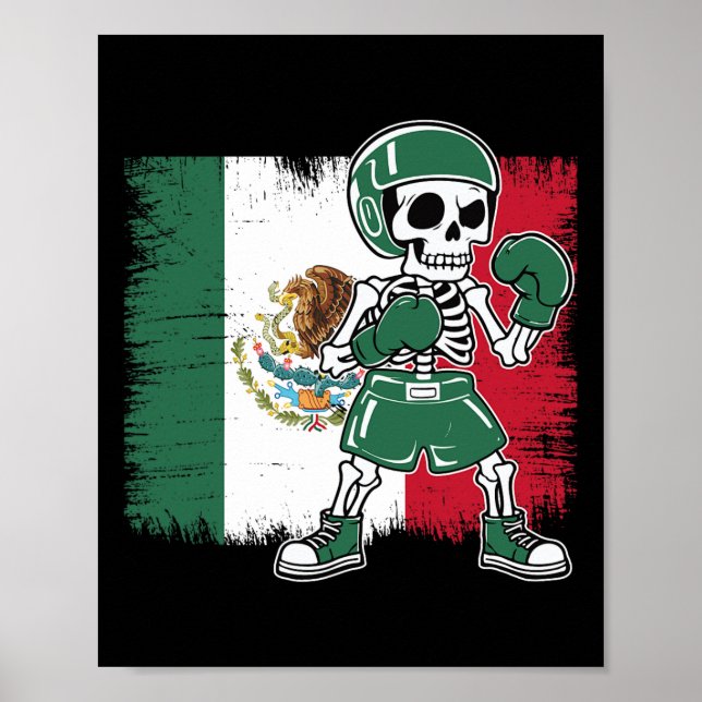 Mexikanska Boxing Shirt Funny Skeleton Poster (Framsidan)