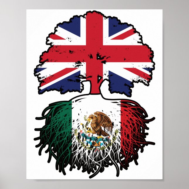 Mexikanska, brittiska, Träd, Flagga Poster (Framsidan)