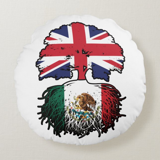 Mexikanska, brittiska, Träd, Flagga Rund Kudde (Framsidan)