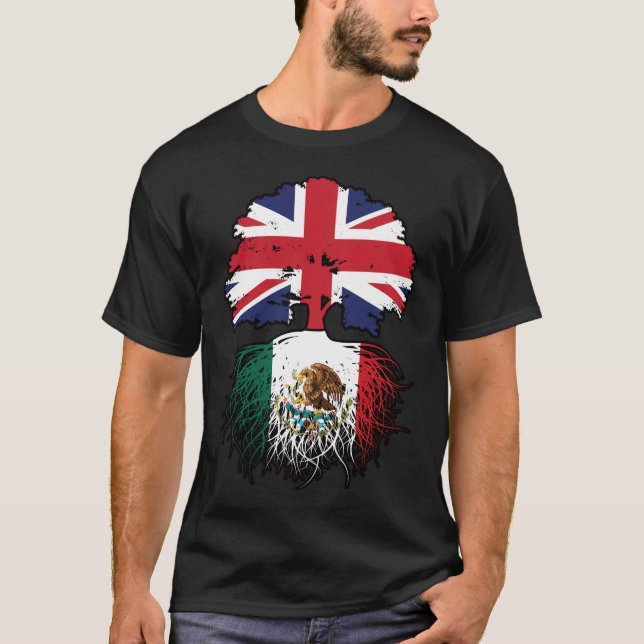 Mexikanska, brittiska, Träd, Flagga T Shirt (Framsida)