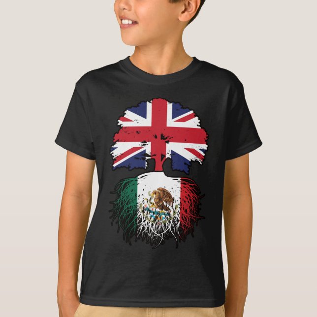 Mexikanska, brittiska, Träd, Flagga T Shirt (Framsida)