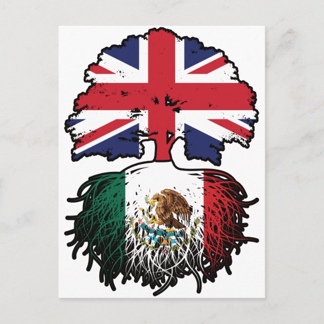Mexikanska, brittiska, Träd, Flagga Vykort (Framsida)