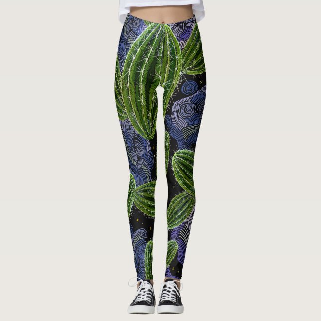 Mexikanska broderier: Cactus Nattsömlös. Leggings (Framsida)