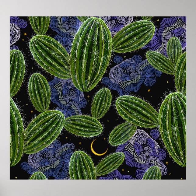 Mexikanska broderier: Cactus Nattsömlös. Poster (Framsidan)