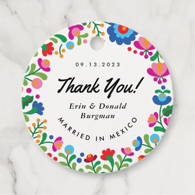 Mexikanska broderier - färgade runda gåvor etiketter (Framsida)