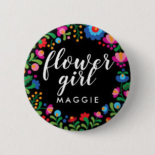 Mexikanska broderier Flower Girl Namn Knapp