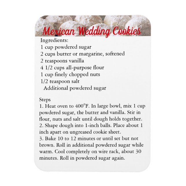"Mexikanska Bröllop Cookies" Recipe Magnet Fridge (Vertikal)