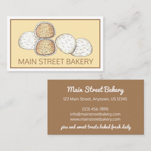 Mexikanska Bröllop Cookies Snowbollar Bakery Visitkort (Fram/baksida)