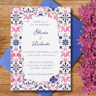 Mexikanska Bröllop Talavera Lovebird Rosa Blue Inbjudningar