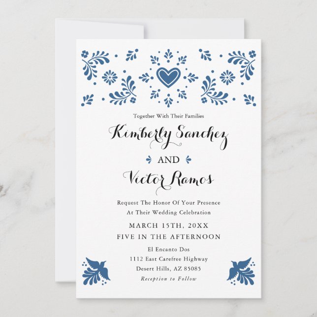 Mexikanska bröllopsinbjudan Talavera Inspired Inbjudningar (Framsida)