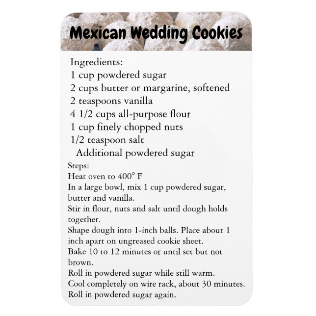 Mexikanska bröllopskakor Recept Magnet Kylskåp (Vertikal)