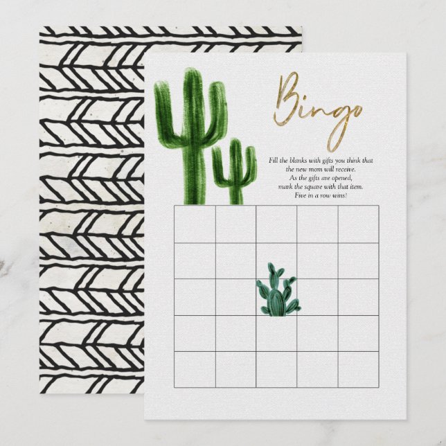 Mexikanska Cactus Bingo-spelkort Inbjudningar (Fram/baksida)