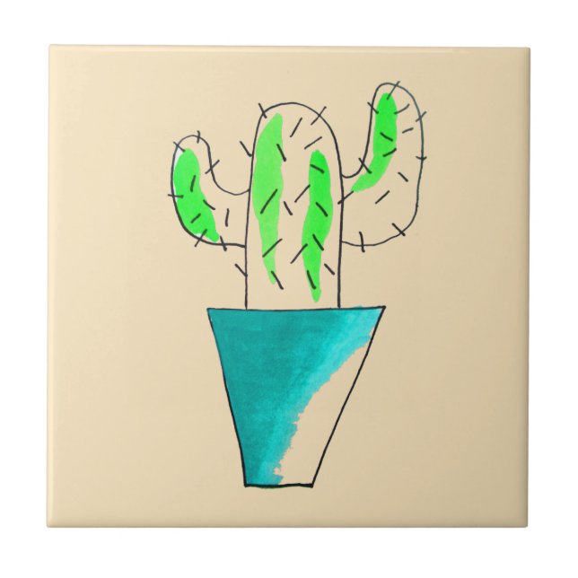 Mexikanska cactus gulluaro art kakelplatta (Framsidan)