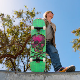Mexikanska Calavera Grönt Ray Skull Grunge Art Mini Skateboard Bräda 18,5 Cm