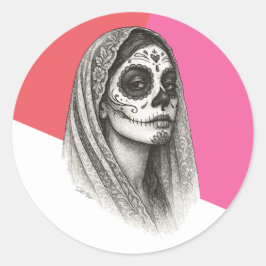 Mexikanska Catrina med Ro och Veil Dia de muertos Runt Klistermärke
