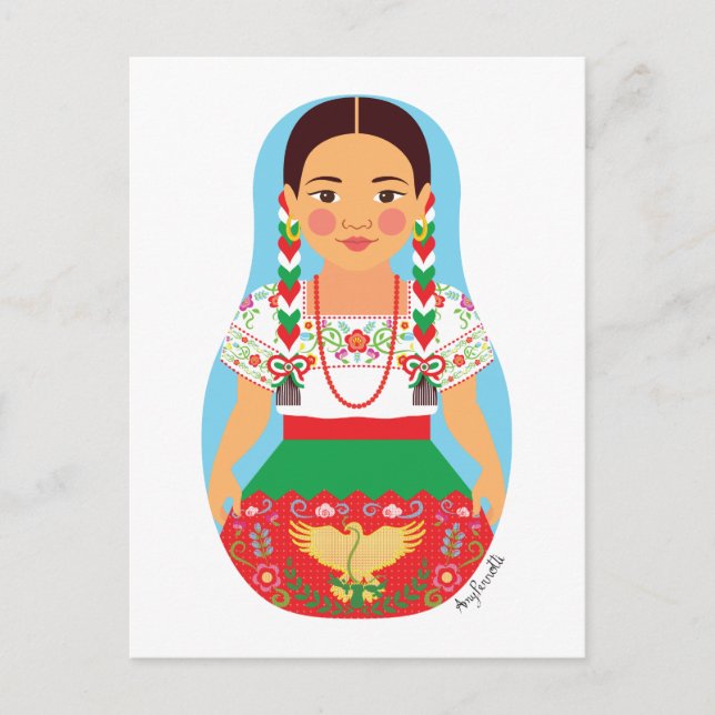 Mexikanska, China Poblana Matryoshka Postcard Vykort (Framsida)