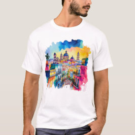 Mexikanska City Watercolor Art T Shirt