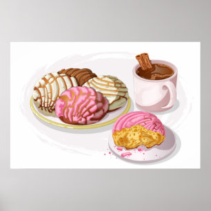 Mexikanska Conchas Pan Dulce & Varm Choklad Kök Poster