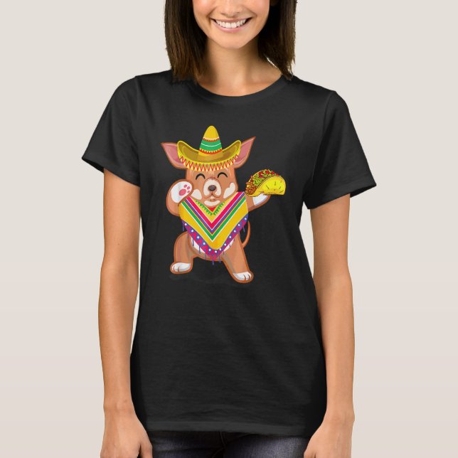 Mexikanska dabbing Chihuahua Cinco De Mayo Poncho  T Shirt (Framsida)
