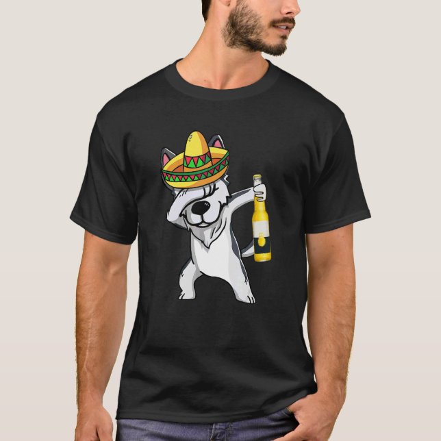 Mexikanska Dabbing Husky Cinco De Mayo Poncho Somb T Shirt (Framsida)
