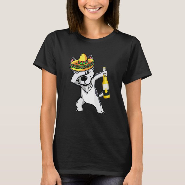 Mexikanska Dabbing Husky Cinco De Mayo Poncho Somb T Shirt (Framsida)
