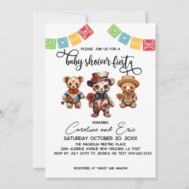 Mexikanska Day of the dead babyShower Fiesta Inbjudningar (Framsida)