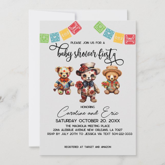 Mexikanska Day of the dead babyShower Fiesta Inbjudningar (Framsida)