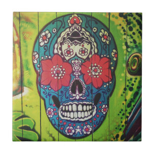 Mexikanska Day of the dead graffiti skallart Kakelplatta