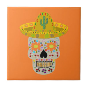 Mexikanska Day of the dead Skull Kakelplatta