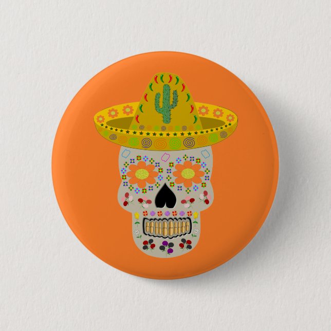 Mexikanska Day of the dead Skull Knapp (Framsida)